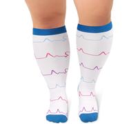 (As show, One size) Plus Size Compression Socks For Women Men Wide Calf 20-30 Mmhg Extra Large For Circulation Support Recovery-white Ekg (1 Pack)/3x-large