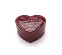 (As show, One size) Pu Leather Heart Shaped Two-layer Jewelry Box Storage Case Organizer Holder With Mirror (deep Red)