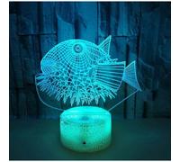 (As show, One size) Puffer Fish Creative Fish 3D Lamp LED USB Mood Illusion Night Light Desk Table Lamp Kid Valentine's Day Present, Multicolored