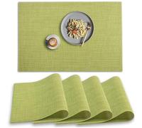 (As show, One size) PVC Placemat, 4 PCS of Non-Slip Heat Resistant Place Mats, Washable Vinyl Placemats, Set of 4 Green