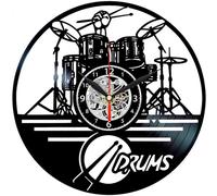 (As show, One size) Queen Clocks Clock Drum Set - Vinyl Record Wall Decorations - Rock Art Decor - Drummer Gifts-Black