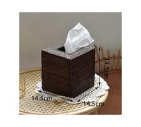 (As show, One size) Rattan tissue box cover square, hand woven tissue holder (brown)
