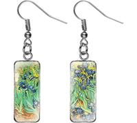 (As show, One size) Rectangle Van Gogh Painting Starry Sky Sunflower Drop Dangle Earrings Abstract Art Trendy Glass Earrings for Women Girls Charm Jewelry