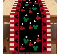 (As show, One size) Red and Black Mouse Tablecloth, Fun Christmas Cute Polka Dot Home Kitchen Decor, Vintage Burlap Dining Decor 13 x 108 Inches