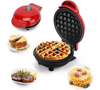 (As show, One size) (Red)Mini Round Waffle Maker and Pancake Waffle Maker for Christmas Gifts, Mother's Day, Children's Birthdays, Family Parties