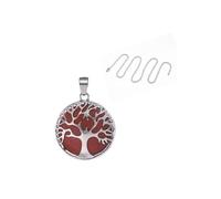 (As show, One size) Reiki necklace with silver tree of life pendant and tiger eye stone - crystals, chakra stones, 25mm D