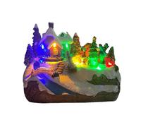 (As show, One size) Resin Nativity Scene House With Led Lights, Christmas Night Light Shining Music Snow House 16*10.5*14cm (B)