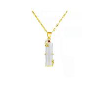 (As show, One size) Retro jade bamboo knot pendant female titanium steel chain tide Netflix the same clavicle chain white