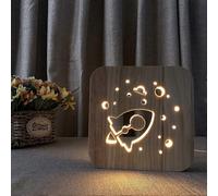 (As show, One size) Rocket Night Light Wooden USB 3D Vision Table Lamp Bed Room Decor Birthday Christmas Gifts Toys for Kids Boys
