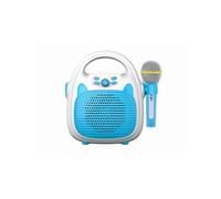 (As show, One size) Rockjam 10-Watt Rechargeable Bluetooth Karaoke Machine with Dual Microphones, Voice-Changing Effects and LED Lights - Blue