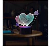 (As show, One size) Romantic 3D Night Light Lamp, 3D Heart Lamp Heart Night Light with Remote Touch 16 Colors Changing Bedroom Decor 3D Optical Illusion Night Lamp As a V