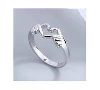 (As show, One size) romantic Hand Heart Ring Geometric Palm Love Gesture Couple Fashion Ring, White Gold, Size 9