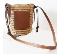 (As show, One size) Round straw bag Woven messenger beach bag