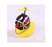 (As show, One size) Rubber Duck Toy Car Ornaments Yellow Duck Car Dashboard Decorations Squeeze Duck Bicycle Horns with Propeller Helmet2Pieces-007