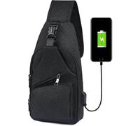 (As show, One size) Sac bandoulire pour hommes, sac de poitrine noir avec port de charge USB et port pour couteur, sac dos de voyage unisexe