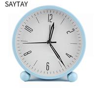 (As show, One size) SAYTAY Analog Alarm Clock, 4 inch Super Silent Non Ticking Small Clock with Night Light, Battery Operated, Simply Design, for Bedroon, Bedside, Desk-s