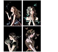 (As show, One size) Scratch Art Rainbow Painting Paple (a4), Diy Art Crafts Set 4pcs Grils