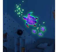 (As show, One size) Sea Turtle Wall Decals Stickers Glow in The Dark Vinyl Ocean Under Bathroom Decor for Kids Life Bedroom Nursery Birthday Gifts