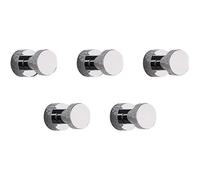 (As show, One size) Self Adhesive Hooks Heavy Duty Wall Hooks Towel Hooks for Bathroom Kitchen Door Closet Closet Brass 5 Packs (Chrome)