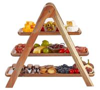 (As show, One size) Serving Platters and Trays Acacia Wood Charcuterie Boards 3 Tier Serving Tray Cupcake Stand for Birthday Wedding Party