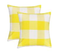 (As show, One size) Set of 2 Farmhouse Buffalo Check Plaid Throw Pillow Covers Cushion Case Polyester Linen for Summer Home Decor Yellow and White, 18 x 18 Inches