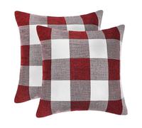 (As show, One size) Set of 2 Farmhouse Buffalo Check Plaid Throw Pillow Covers Cushion Case Polyester Linen for Christmas Home Decor Red and White, 18 x 18 Inches
