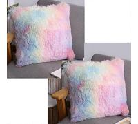 (As show, One size) Set of 2 Luxury Fur Sofa Cushion Cover Decoration 40X40cm Color Sofa Home Bedroom Bed Super Soft Plush Decorative Pillow Case, Seersucker Cushion Cove