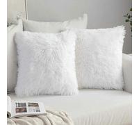 (As show, One size) Set of 2 Luxury Fur Sofa Cushion Cover Decoration 40X40cm White Sofa Home Bedroom Bed Super Soft Plush Decorative Pillow Case, Seersucker Cushion Cove