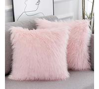 (As show, One size) Set of 2 Pink Fluffy Pillow Covers New Luxury Series Merino Style Blush Faux Fur Decorative Throw Pillow Covers Square Fuzzy Cushion Case 18x18 Inch