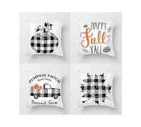 (As show, One size) Set of 4 Fall Decorative Throw Pillow Covers 18x18 Inch Autumn Pumpkin maple leaf Couch Pillow Cases Short Plush Square Cushion Cover Case for Living
