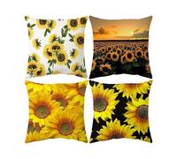 (As show, One size) Set of 4 Fall Decorative Throw Pillow Covers 18x18 Inch Autumn sunflower Couch Pillow Cases Short Plush Square Cushion Cover Case for Living Room, Bed