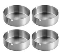 (As show, One size) Set of 4 Stainless Steel Ashtrays 10cm Diameter Wind Protection Modern Tray Ashtray Base for Indoor and OutdoorLarge Home Living Room Office Ashtray G
