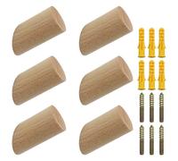 (As show, One size) Set of 6 Beech Wood Wall Hooks 3x6cm Cylinder Wall Coat Hook Decorative Hook for Coat Hat Scarf Bag Towel - Maximum Load 15kg