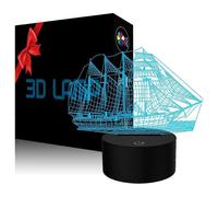 (As show, One size) Ship Boat 3D Lamp Optical Illusion Night Light for Baby Nursery 7 Changing Color Toys Gift