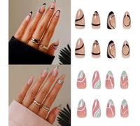 (As show, One size) Short False Nails, 48 Pieces 2 Pack False Nails With Glue Adhesive And Nail File, French Press On Nails On Ongles A Glue, Fake Nails On Nails Swirl De