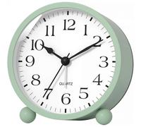 (As show, One size) Silent Analog Alarm Clock with Night Light,Beep Sounds,Gentle Wake,Battery Operated,Easy Set (Green)