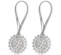 (As show, One size) Silver Curtain Tiebacks with Magnetic Buckle [2 Pack], Elastic Curtain Buckles, Crystal Flower Clips, with Spring Wire, No Drilling, Home Office Decor