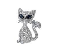 (As show, One size) Silvery Tone Clear Crystal Colored Rhinestones Cat Kitty Bow Brooch Pin