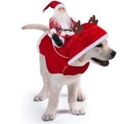 (As show, One size) (size M) Small Dog Coat with Santa on His Cat Red Christmas Dog Sweater,Santa on Horseback Pet Clothes Deer Clothes
