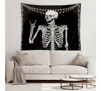 (As show, One size) Skull Tapestry Wall Hanging 51Hx59W Inch Funny Skeleton Black and White Theme Home Decor for Men Women Gothic Hippie Halloween Bohemian Terror Rock an