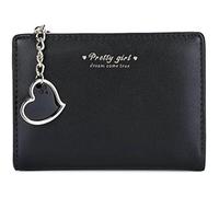(As show, One size) Small Wallet with Heart Pendant Bifold Wallet Zipper Pocket Cash Card Holder Coin Purse for Women Girls (BLACK, HEART CHARM)