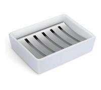 (As show, One size) Soap dish, ceramic dish stainless steel holder soap box, double drain, creative rectangular soap dish, soap dish for bathroom