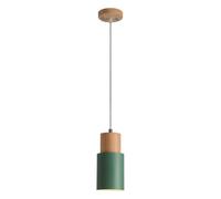 (As show, One size) Solid wood pendant lights with aluminum cylinder lampshade, mini long tube chandeliersgreen