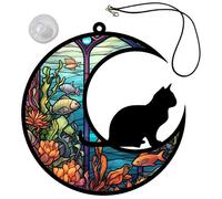 (As show, One size) Stained Moon Cat Hanging Ornament Acrylic Cat Window Hanging Holiday Porch Pendant Decor
