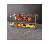 (As show, One size) Stainless steel grilled chicken leg plate grill outdoor folding portable chassis grill bbq grill chicken rack