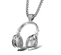 (As show, One size) Stainless Steel Mens Punk Rock Headphone Pendant Biker Necklace