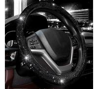 (As show, One size) Steering Wheel Cover for Women Men Bling Bling Crystal Diamond Sparkling Car SUV Wheel Protector Universal Fit 15 Inch (Black with Black Diamond, Stan