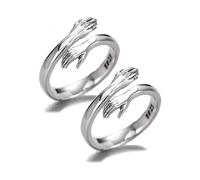 (As show, One size) Sterling Silver Rings For Women, Vintage Hugging Hands Ring Adjustable Sterling Silver Give Me A Hug Ring 925 Silver Love Hug Hands Open Ring Jewelry,