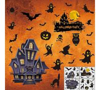 (As show, One size) Sticker Halloween Decoration Deco Decor DIY Window Stickers Glass Vinyl Door Pumpkin Spider Bat Wall Decals Mural for Indoor Home Shop Partyb