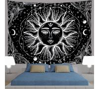 (As show, One size) Sun Tapestry Psychedelic Burning Sun Wall Tapestry Black And White Tapestry Moon Sun With Star Tapestry Fractal Faces Bohemian Mandala Mystic Tapestry